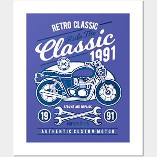 Retro Classic Motorcycle 1991 Posters and Art